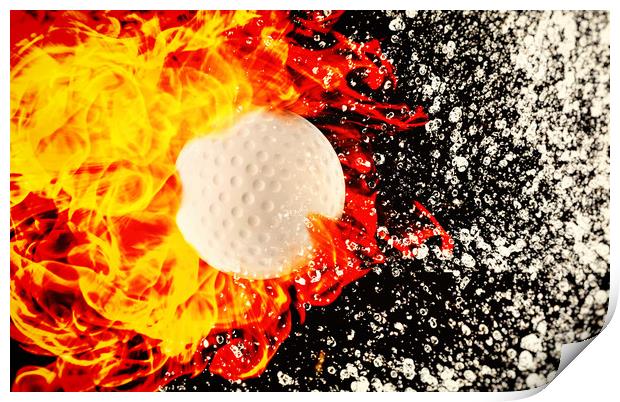Golf ball between fire and water Print by Guido Parmiggiani