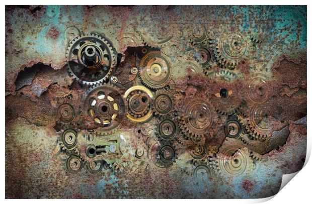 gears and rust Print by Guido Parmiggiani