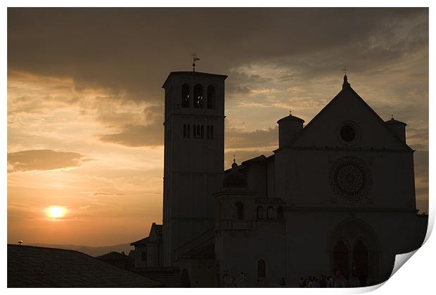 Basilica di San Francesco at sundown, Assisi Print by Ian Middleton