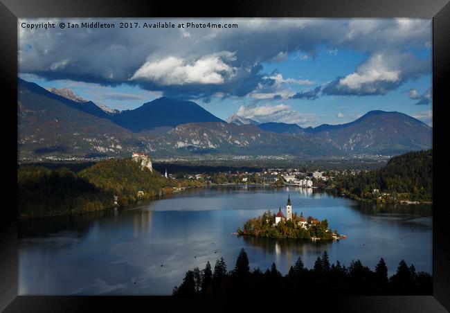 View of Lake Bled from Ojstrica Framed Print by Ian Middleton