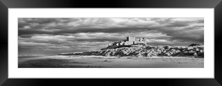 Bamburgh Castle Panorama Mono Framed Mounted Print by Naylor's Photography
