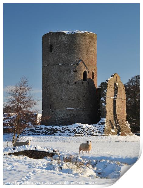 Tretower Castle in Winter. Print by Philip Veale