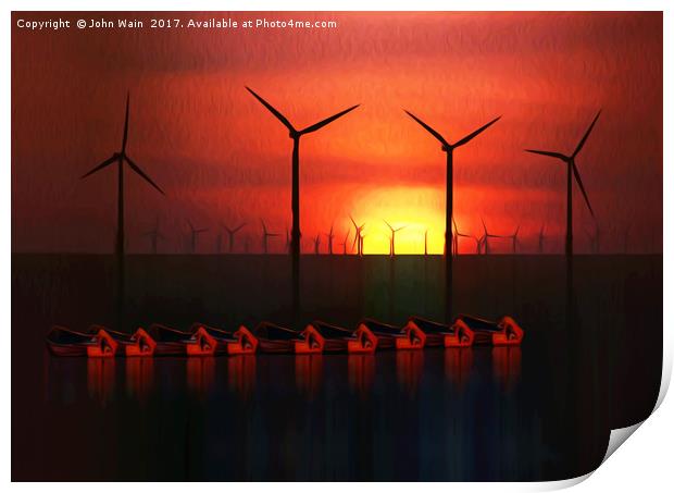 Boats at Sunset (Digital Art) Print by John Wain