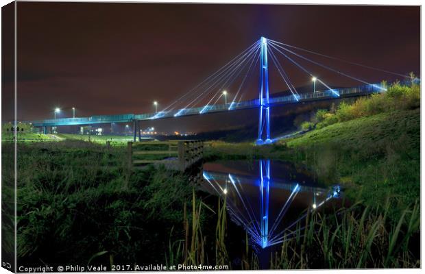 Tyllwyn Footbridge: Night-time Reflection. Canvas Print by Philip Veale