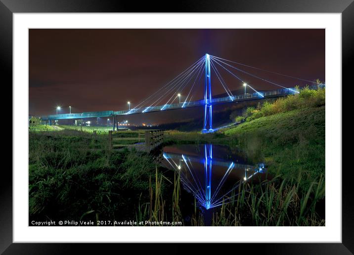 Tyllwyn Footbridge: Night-time Reflection. Framed Mounted Print by Philip Veale