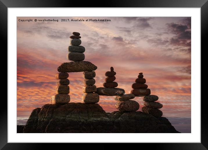Stone Stack At Sunset Framed Mounted Print by rawshutterbug 