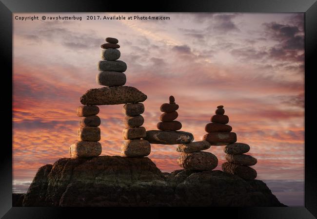 Stone Stack At Sunset Framed Print by rawshutterbug 