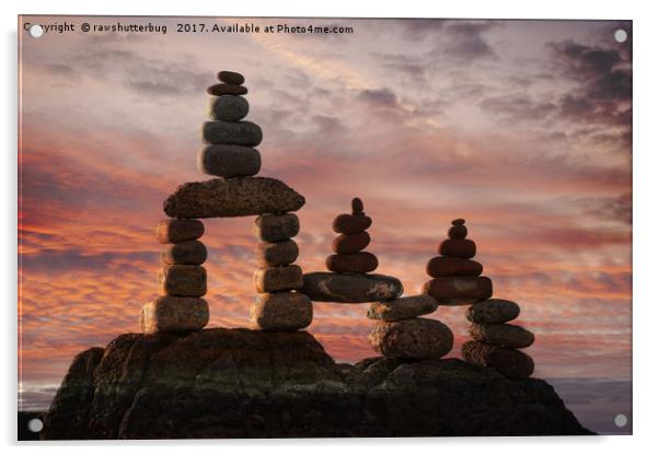 Stone Stack At Sunset Acrylic by rawshutterbug 