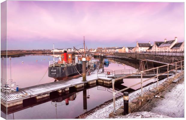 Frosty Irvine Harbour Canvas Print by Valerie Paterson