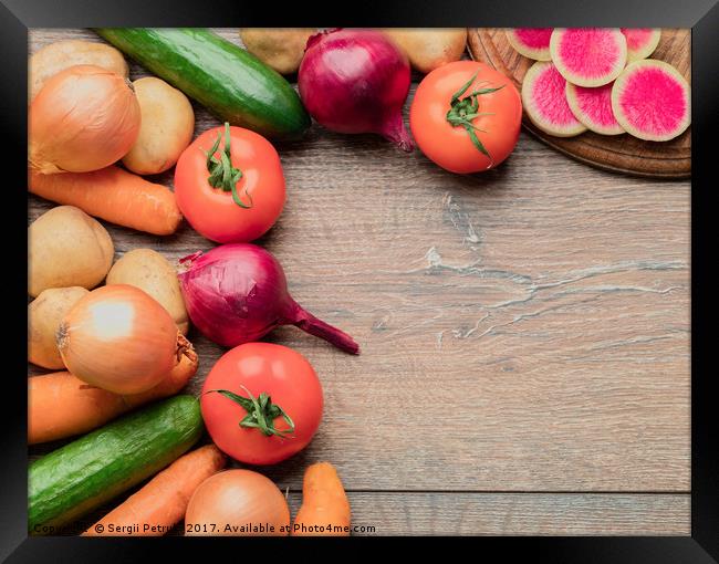 Set of fresh vegetables for a healthy cooking on w Framed Print by Sergii Petruk