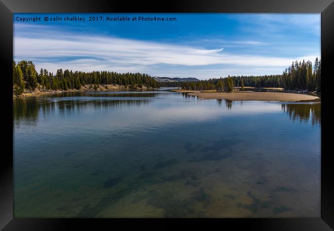  View from the Fishing Bridge over the Yellowstone Framed Print by colin chalkley