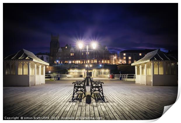 Cromer pier Norfolk at night looking towards town Print by Simon Bratt LRPS