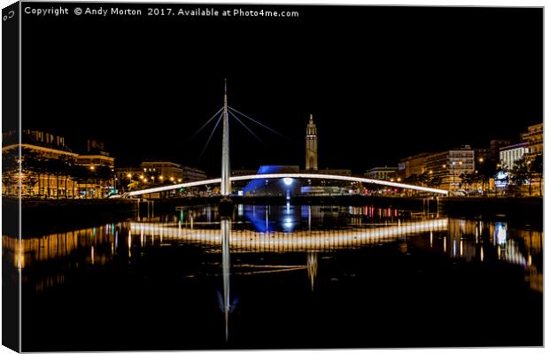 Bassin du Commerce At Night In Le Havre, France. Canvas Print by Andy Morton