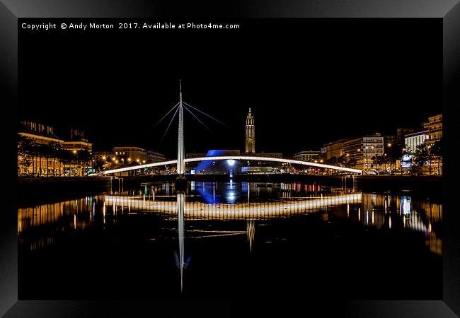 Bassin du Commerce At Night In Le Havre, France. Framed Print by Andy Morton