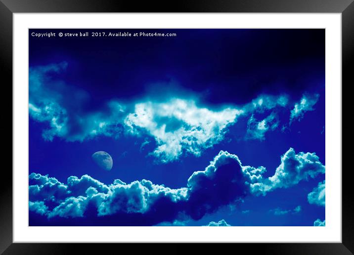 Blue clouds and moon Framed Mounted Print by steve ball