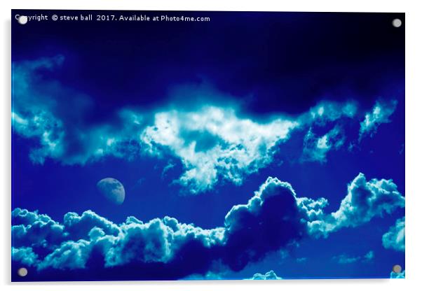 Blue clouds and moon Acrylic by steve ball