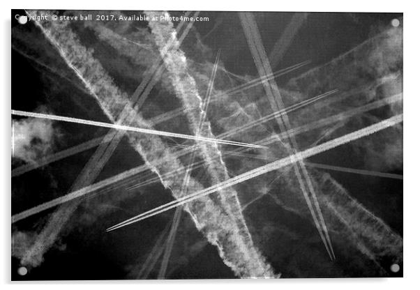 Jet trails in a dark sky Acrylic by steve ball