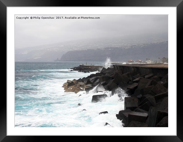 dramatic surf and waves at puerto cruz Framed Mounted Print by Philip Openshaw