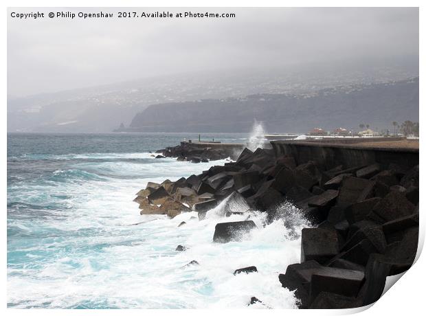 dramatic surf and waves at puerto cruz Print by Philip Openshaw