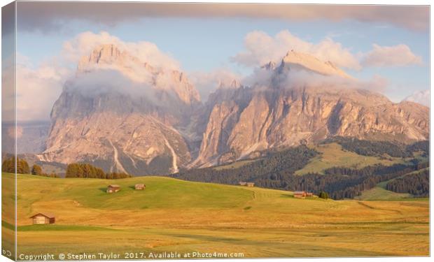 Last light at Alpe Di Siusi Canvas Print by Stephen Taylor