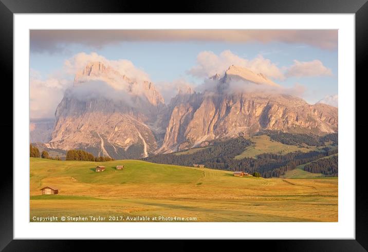 Last light at Alpe Di Siusi Framed Mounted Print by Stephen Taylor