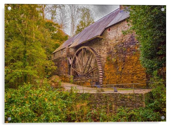 The Water Wheel at Dyfi Furnace. Acrylic by Colin Allen