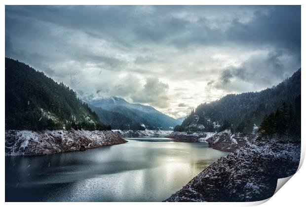 Cougar Reservoir on a Snowy Day Print by Belinda Greb