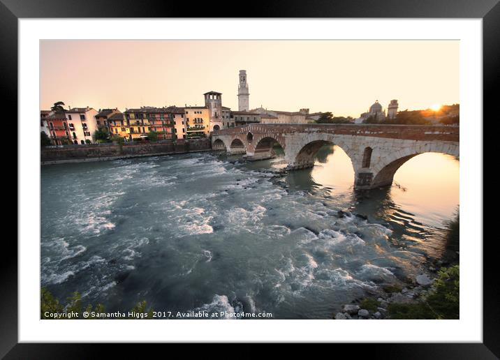 Roman Bridge - Verona Framed Mounted Print by Samantha Higgs