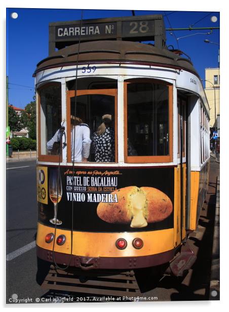 Lisbon Number 28 Tram Acrylic by Carl Whitfield