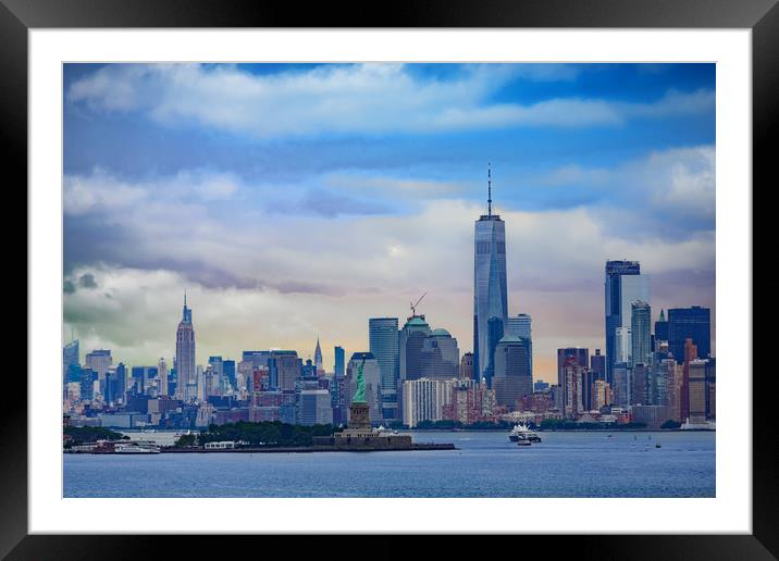 Statue of Liberty and Manhattan Framed Mounted Print by Darryl Brooks