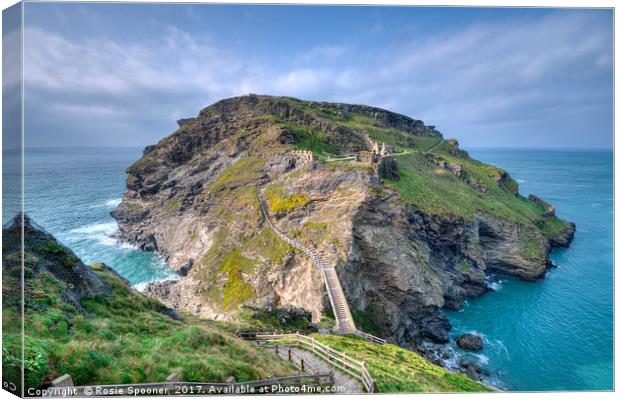 Tintagel island and castle Canvas Print by Rosie Spooner