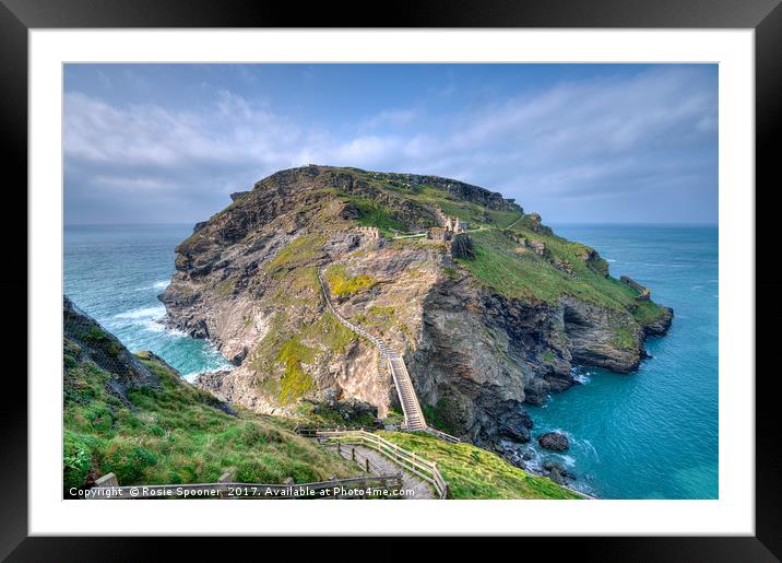 Tintagel island and castle Framed Mounted Print by Rosie Spooner