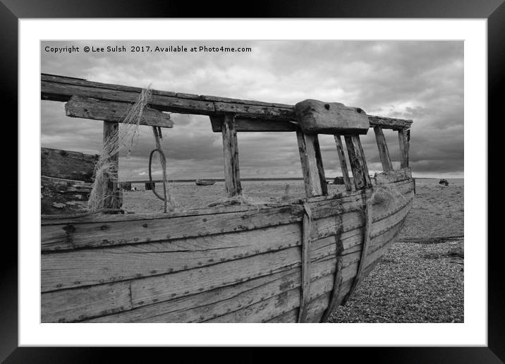 Abandoned boat at Dungeness Framed Mounted Print by Lee Sulsh