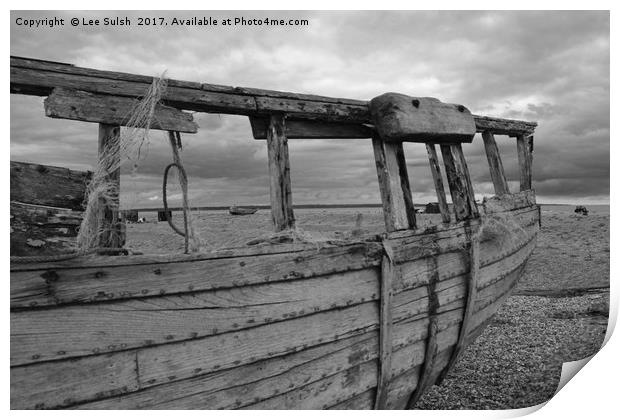 Abandoned boat at Dungeness Print by Lee Sulsh