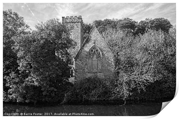 THE CHURCH OF ST AIDAN, LLAWHADEN: Mono Print by Barrie Foster