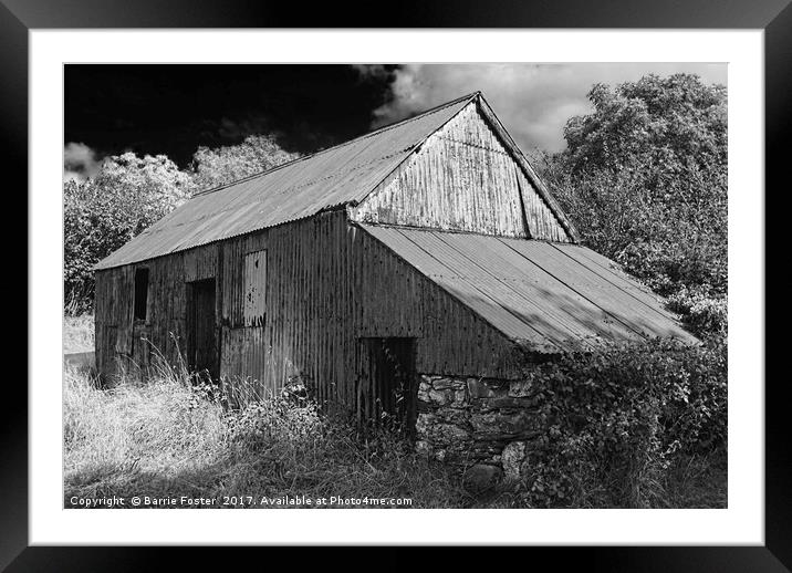WRIGGLY TIN: FARM SHED, MONO Framed Mounted Print by Barrie Foster
