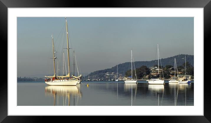 Brisbane Water Yacht  Reflections. Framed Mounted Print by Geoff Childs