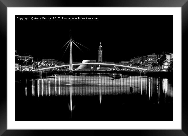 Bassin Du Commerce Bridge At Night In Le Havre, Fr Framed Mounted Print by Andy Morton