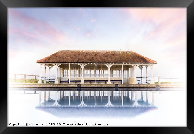 Victorian seaside shelter in Sheringham Norfolk Framed Print by Simon Bratt LRPS