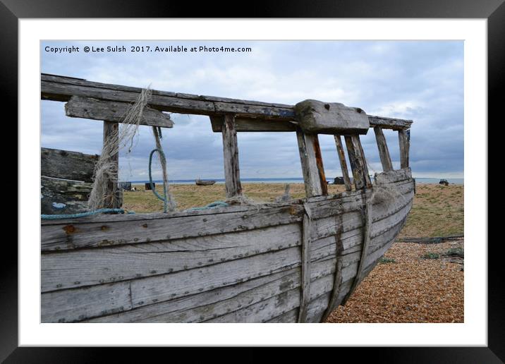 Abandoned boat at Dungeness in colour Framed Mounted Print by Lee Sulsh