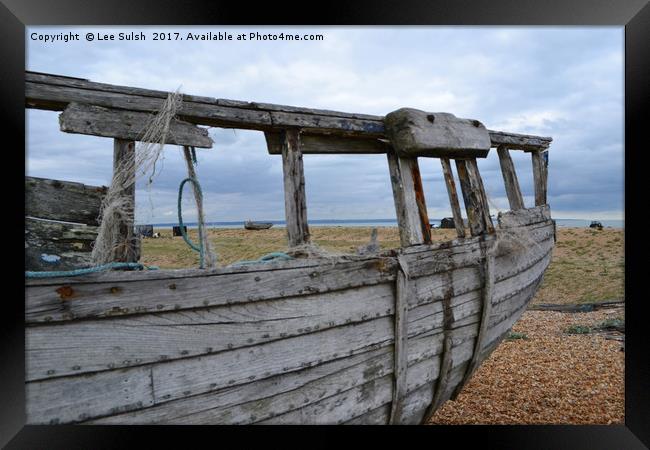 Abandoned boat at Dungeness in colour Framed Print by Lee Sulsh