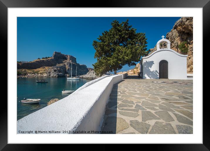 St. Pauls Bay Chapel, Lindos Framed Mounted Print by Martin Williams