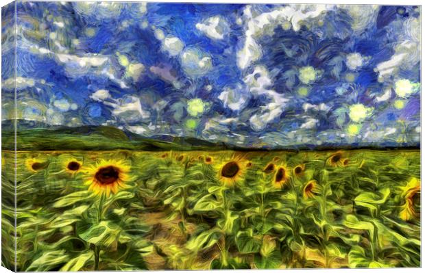 Sunflower Field Van Gogh Canvas Print by David Pyatt