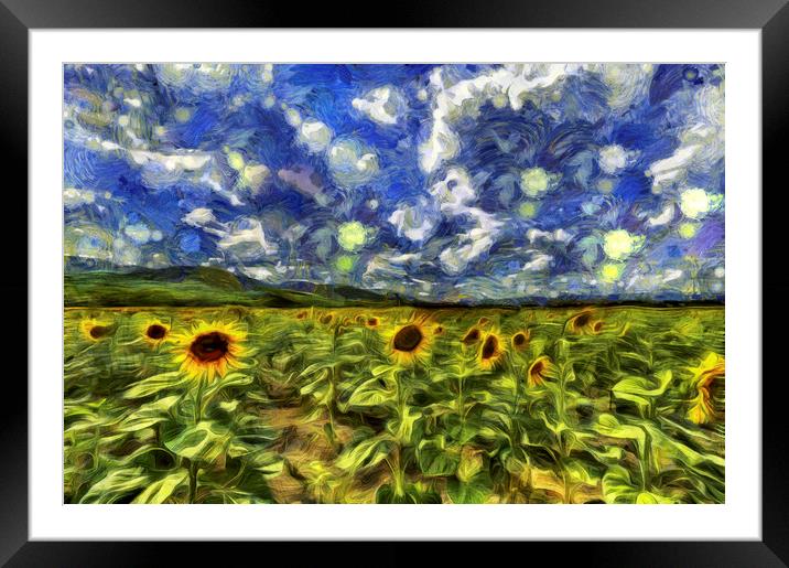 Sunflower Field Van Gogh Framed Mounted Print by David Pyatt
