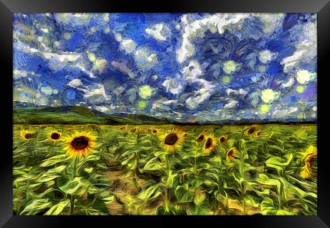 Sunflower Field Van Gogh Framed Print by David Pyatt