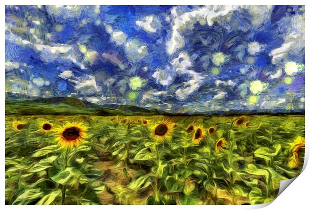 Sunflower Field Van Gogh Print by David Pyatt
