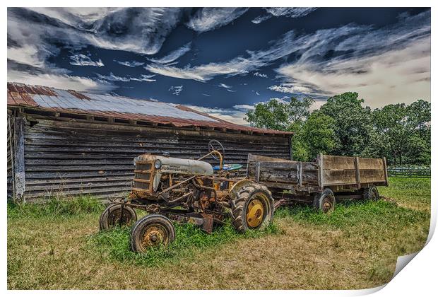 Old Tractor by Barn Print by Darryl Brooks