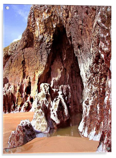 Lydstep Cavern Cave, Tenby.Pembrokeshire.Wales. Acrylic by paulette hurley