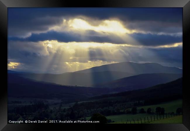 Pitlochry- Light beams on the hills Framed Print by Derek Daniel