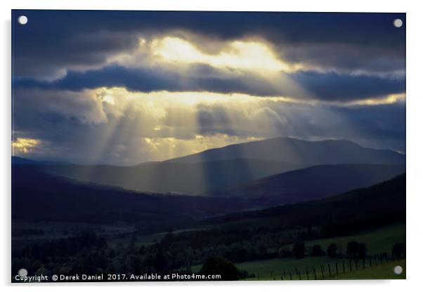 Pitlochry- Light beams on the hills Acrylic by Derek Daniel